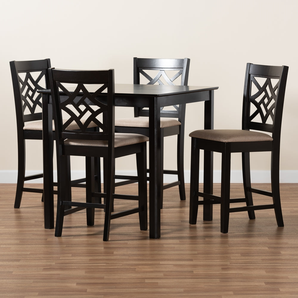 Baxton Studio Nicolette Modern And Contemporary Sand Fabric Upholstered And Dark Brown Finished Wood 5-Piece Pub Set