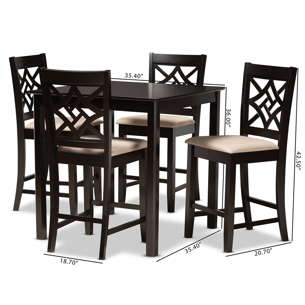 Baxton Studio Nicolette Modern And Contemporary Sand Fabric Upholstered And Dark Brown Finished Wood 5-Piece Pub Set