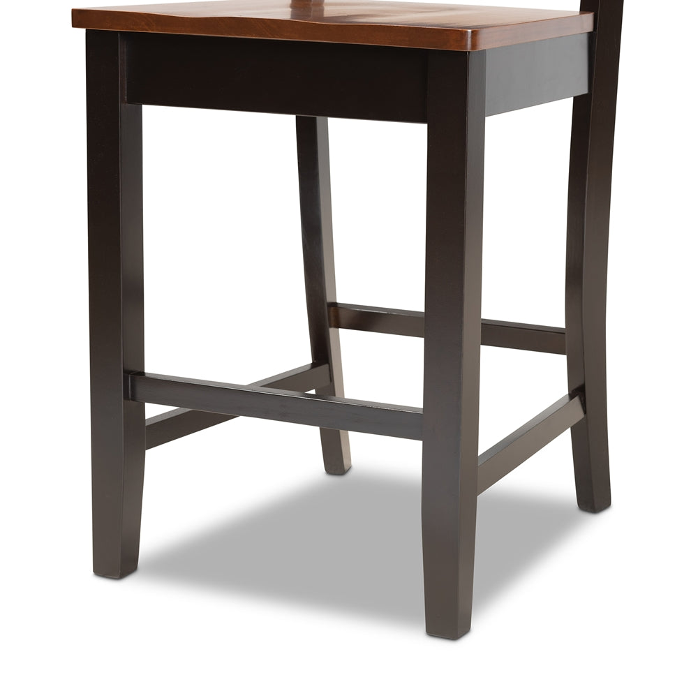 BAXTON STUDIO NICOLETTE MODERN AND CONTEMPORARY TWO-TONE DARK BROWN AND WALNUT BROWN FINISHED WOOD 2-PIECE COUNTER STOOL SET