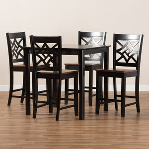 Baxton Studio Nicolette Modern And Contemporary Two-Tone Dark Brown And Walnut Brown Finished Wood 5-Piece Pub Set