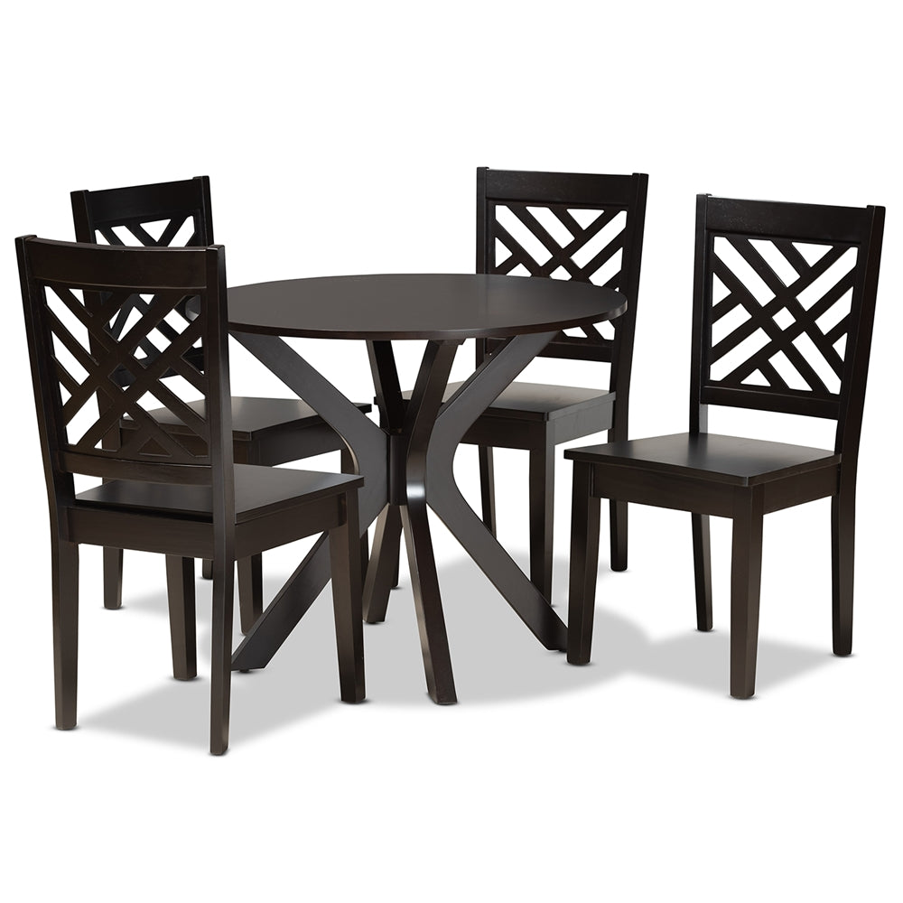 Baxton Studio Ela Modern And Contemporary Dark Brown Finished Wood 5-Piece Dining Set