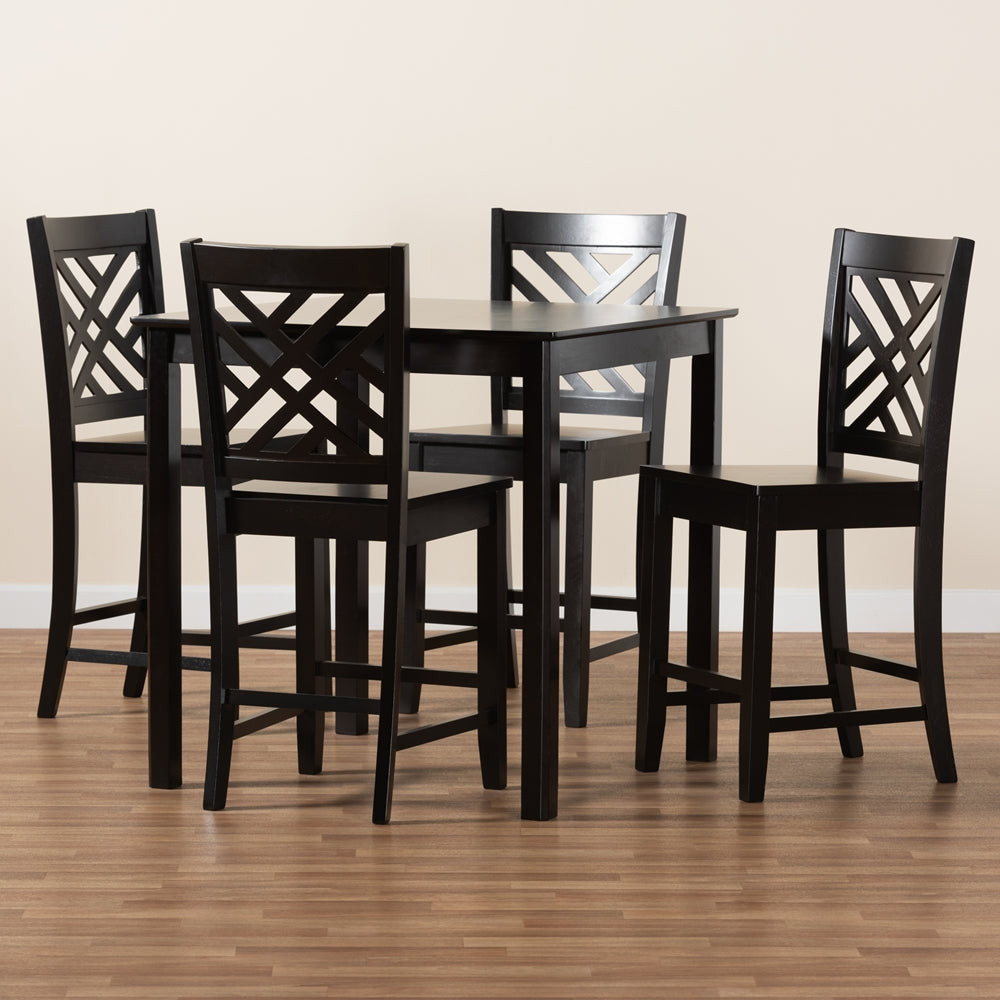 Baxton Studio Caron Modern And Contemporary Dark Brown Finished Wood 5-Piece Pub Set