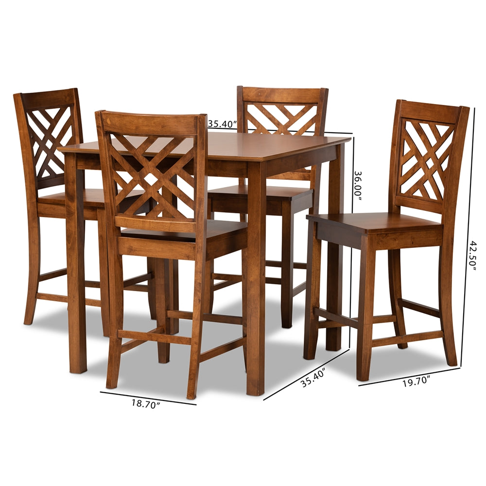 Baxton Studio Caron Modern And Contemporary Walnut Brown Finished Wood 5-Piece Pub Set