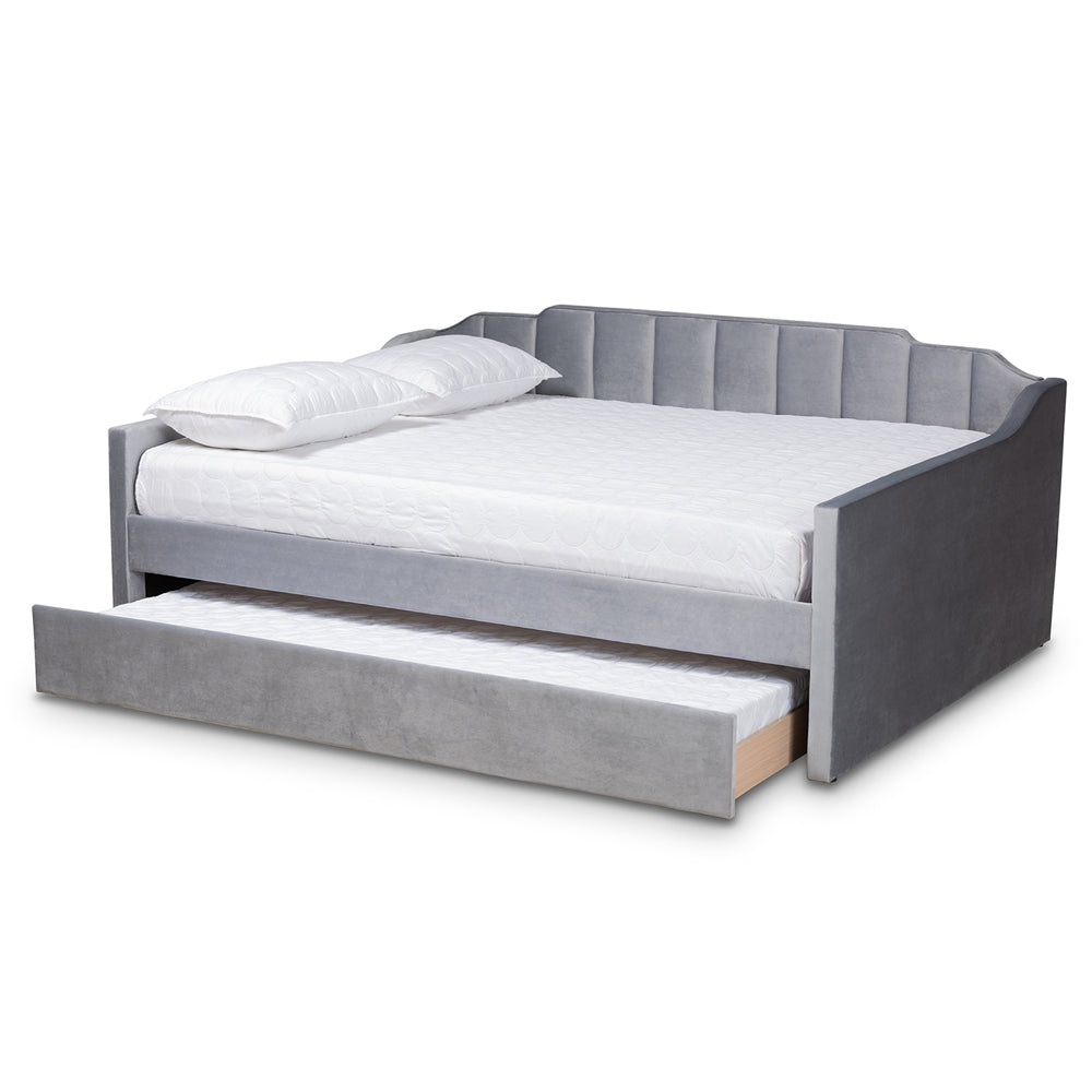 Baxton Studio Lennon Modern and Contemporary Velvet Fabric Upholstered Daybed with Trundle