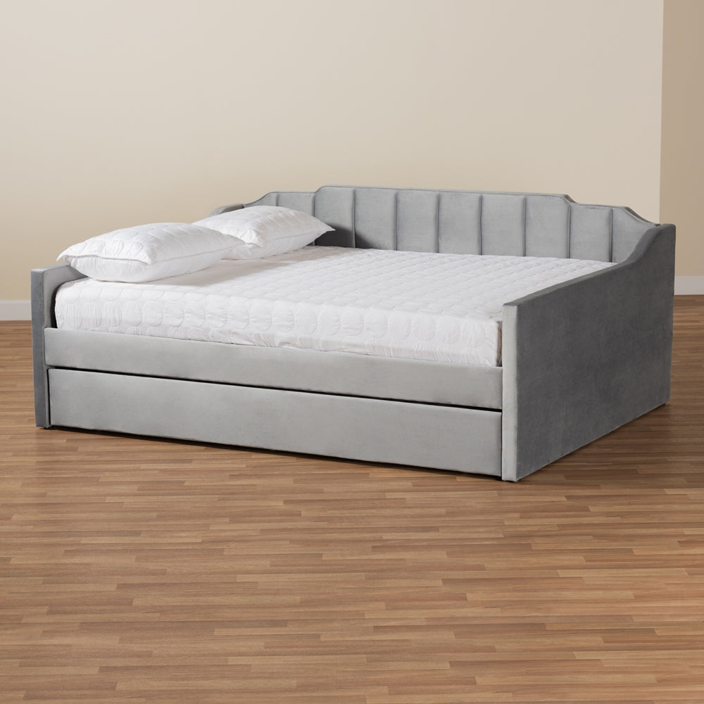 Baxton Studio Lennon Modern and Contemporary Velvet Fabric Upholstered Daybed with Trundle