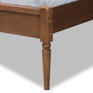 Baxton Studio Elston Mid-Century Modern Walnut Brown Finished Wood And Synthetic Rattan Full Size Platform Bed