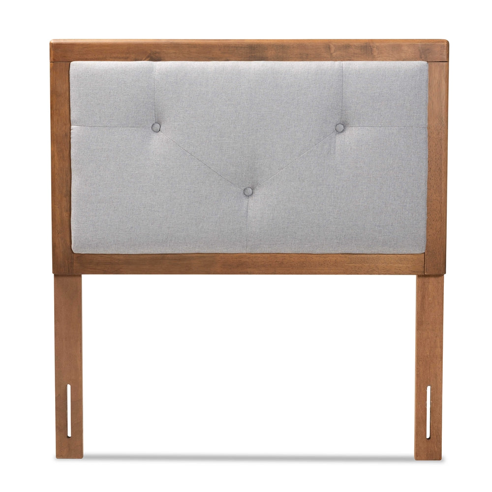 Baxton Studio Abner Modern And Contemporary Transitional Light Grey Fabric Upholstered And Walnut Brown Finished Wood Twin Size Headboard