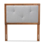 Load image into Gallery viewer, Baxton Studio Abner Modern And Contemporary Transitional Light Grey Fabric Upholstered And Walnut Brown Finished Wood Twin Size Headboard
