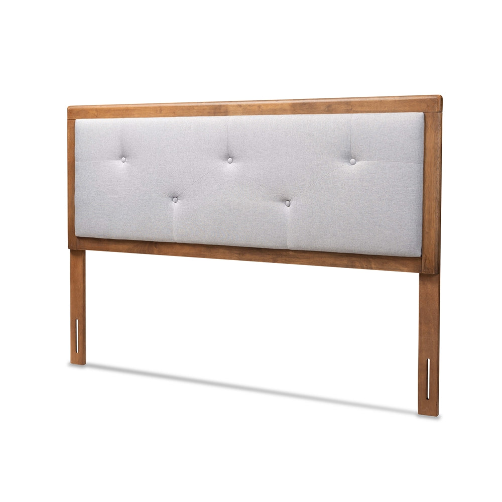 Baxton Studio Abner Modern And Contemporary Transitional Light Grey Fabric Upholstered And Walnut Brown Finished Wood King Size Headboard