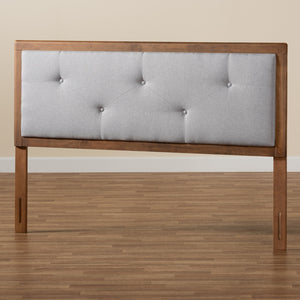 Baxton Studio Abner Modern And Contemporary Transitional Light Grey Fabric Upholstered And Walnut Brown Finished Wood Full Size Headboard