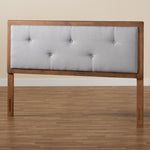 Load image into Gallery viewer, Baxton Studio Abner Modern And Contemporary Transitional Light Grey Fabric Upholstered And Walnut Brown Finished Wood King Size Headboard
