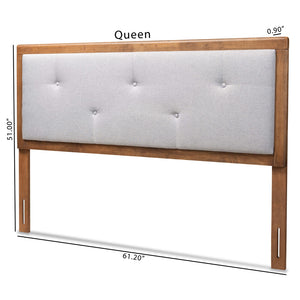 Baxton Studio Abner Modern And Contemporary Transitional Light Grey Fabric Upholstered And Walnut Brown Finished Wood Queen Size Headboard