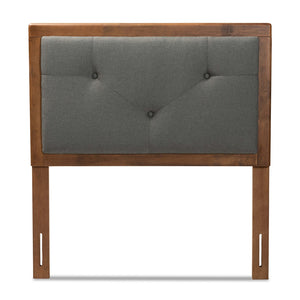 Baxton Studio Abner Modern And Contemporary Transitional Dark Grey Fabric Upholstered And Walnut Brown Finished Wood Twin Size Headboard