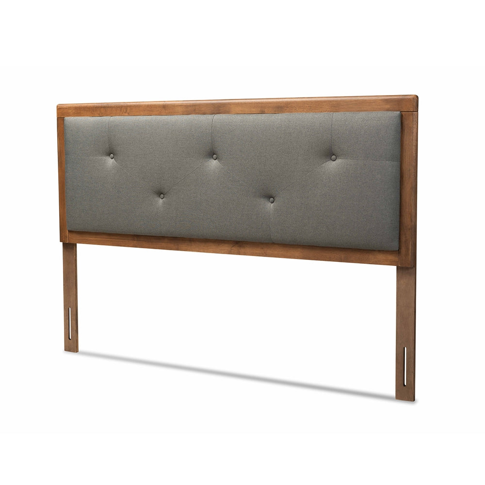 Baxton Studio Abner Modern And Contemporary Transitional Dark Grey Fabric Upholstered And Walnut Brown Finished Wood King Size Headboard