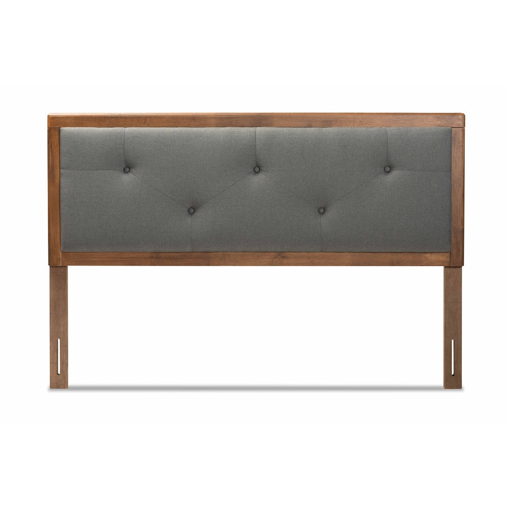 Baxton Studio Abner Modern And Contemporary Transitional Dark Grey Fabric Upholstered And Walnut Brown Finished Wood King Size Headboard