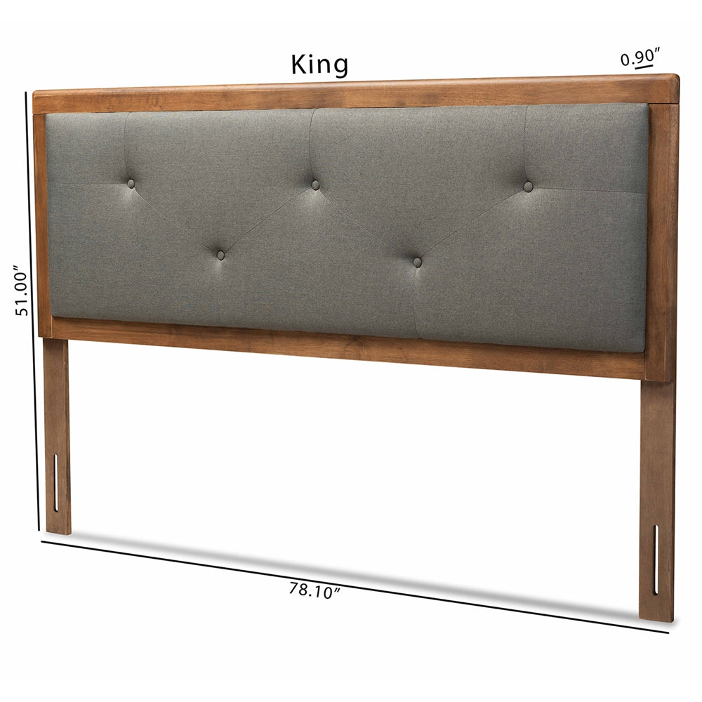 Baxton Studio Abner Modern And Contemporary Transitional Dark Grey Fabric Upholstered And Walnut Brown Finished Wood Full Size Headboard