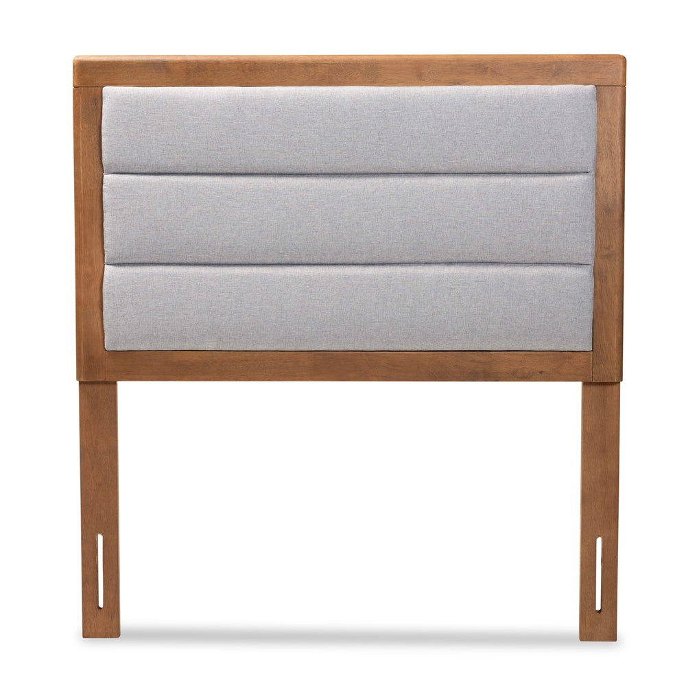 Baxton Studio Dexter Modern And Contemporary Light Grey Fabric Upholstered And Walnut Brown Finished Wood Twin Size Headboard