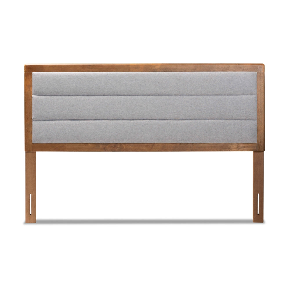 Baxton Studio Dexter Modern And Contemporary Light Grey Fabric Upholstered And Walnut Brown Finished Wood Full Size Headboard