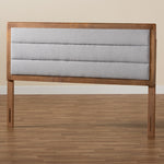 Load image into Gallery viewer, Baxton Studio Dexter Modern And Contemporary Light Grey Fabric Upholstered And Walnut Brown Finished Wood Full Size Headboard
