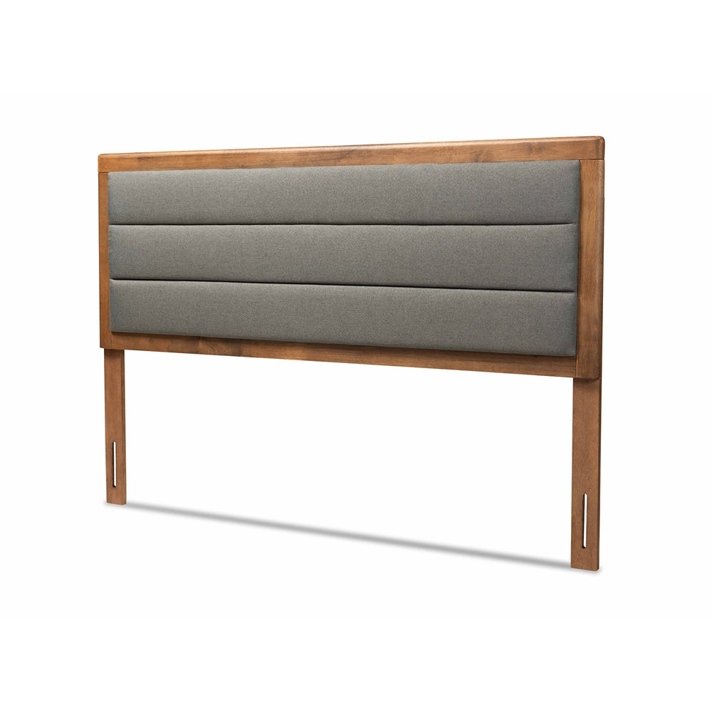 Baxton Studio Dexter Modern And Contemporary Dark Grey Fabric Upholstered And Walnut Brown Finished Wood Full Size Headboard