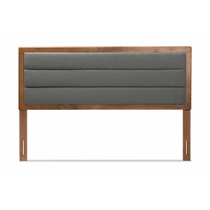 Baxton Studio Dexter Modern And Contemporary Dark Grey Fabric Upholstered And Walnut Brown Finished Wood Queen Size Headboard