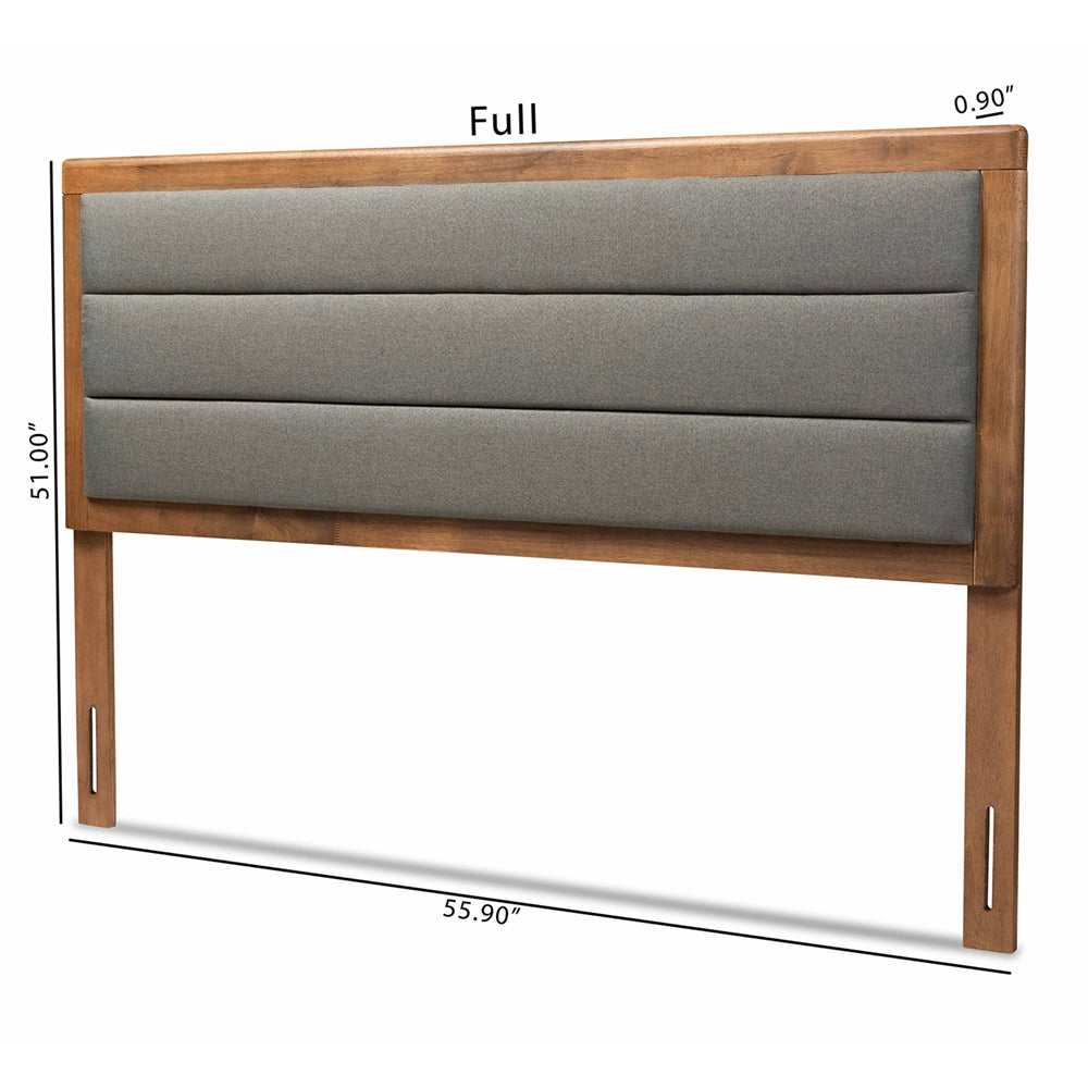 BAXTON STUDIO DEXTER MODERN AND CONTEMPORARY DARK GREY FABRIC UPHOLSTERED AND WALNUT BROWN FINISHED WOOD FULL SIZE HEADBOARD