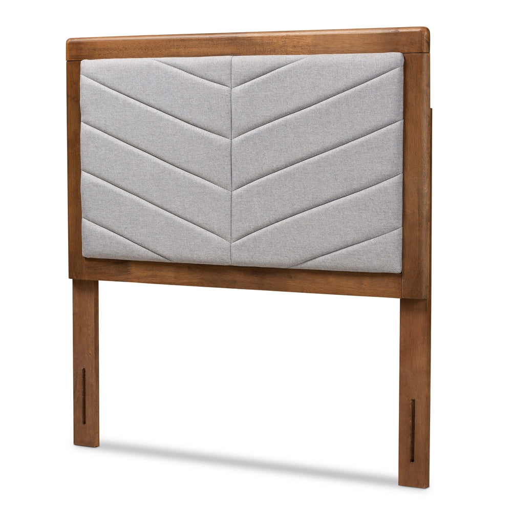 Baxton Studio Iden Modern And Contemporary Light Grey Fabric Upholstered And Walnut Brown Finished Wood Twin Size Headboard