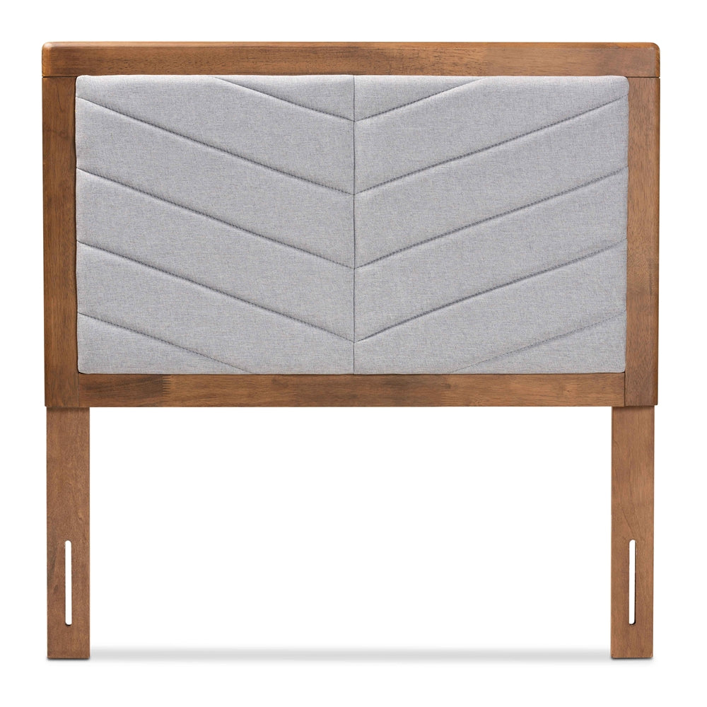 Baxton Studio Iden Modern And Contemporary Light Grey Fabric Upholstered And Walnut Brown Finished Wood Twin Size Headboard