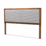 Load image into Gallery viewer, Baxton Studio Iden Modern And Contemporary Light Grey Fabric Upholstered And Walnut Brown Finished Wood Full Size Headboard
