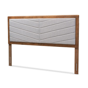 Baxton Studio Iden Modern And Contemporary Light Grey Fabric Upholstered And Walnut Brown Finished Wood King Size Headboard