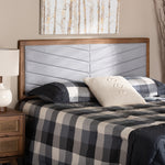 Load image into Gallery viewer, Baxton Studio Iden Modern And Contemporary Light Grey Fabric Upholstered And Walnut Brown Finished Wood King Size Headboard
