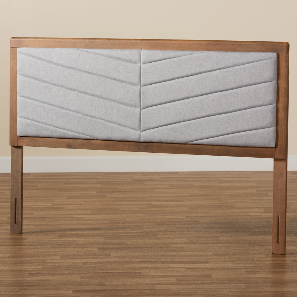 Baxton Studio Iden Modern And Contemporary Light Grey Fabric Upholstered And Walnut Brown Finished Wood Full Size Headboard