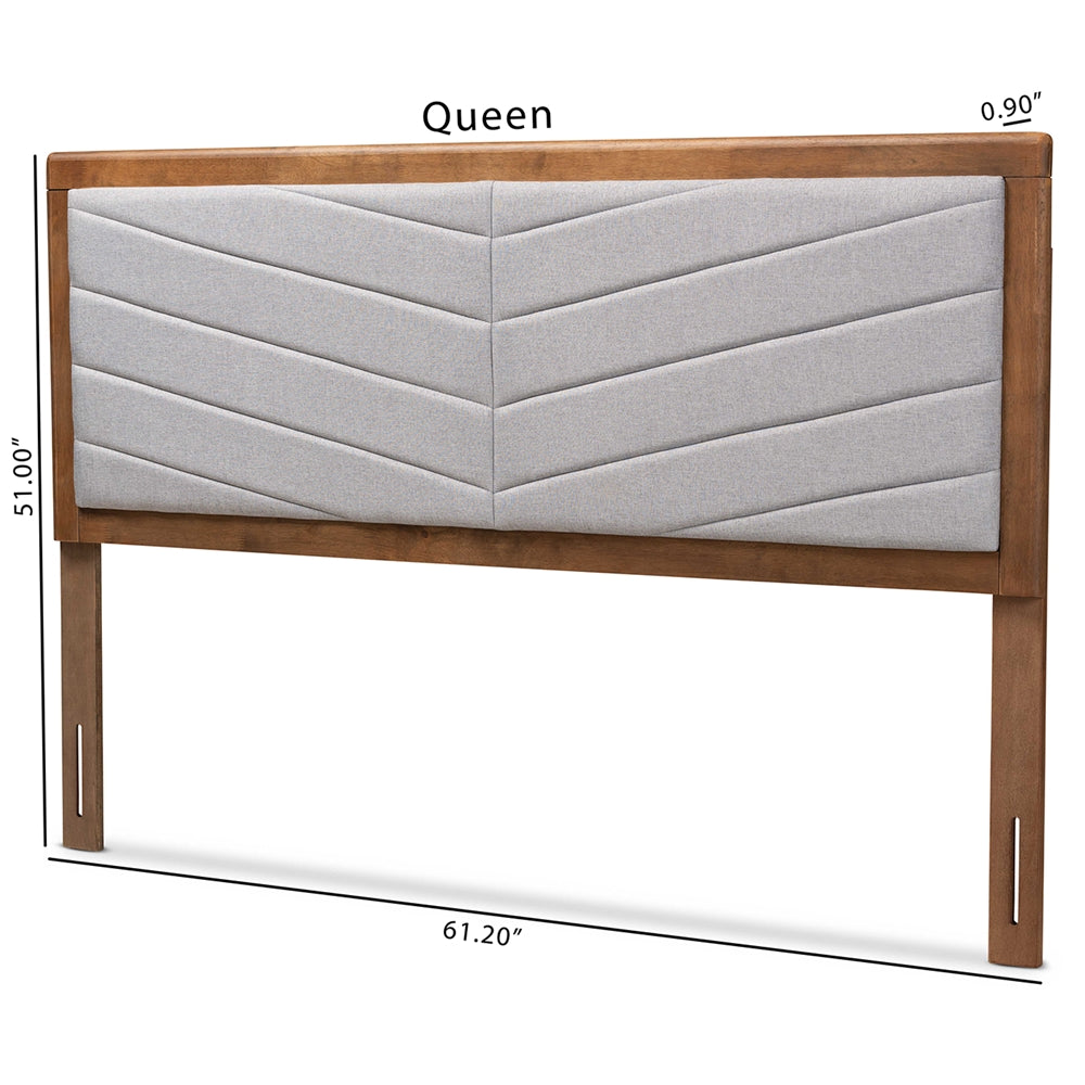 Baxton Studio Iden Modern And Contemporary Light Grey Fabric Upholstered And Walnut Brown Finished Wood Full Size Headboard