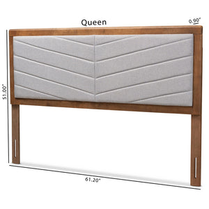 Baxton Studio Iden Modern And Contemporary Light Grey Fabric Upholstered And Walnut Brown Finished Wood Queen Size Headboard