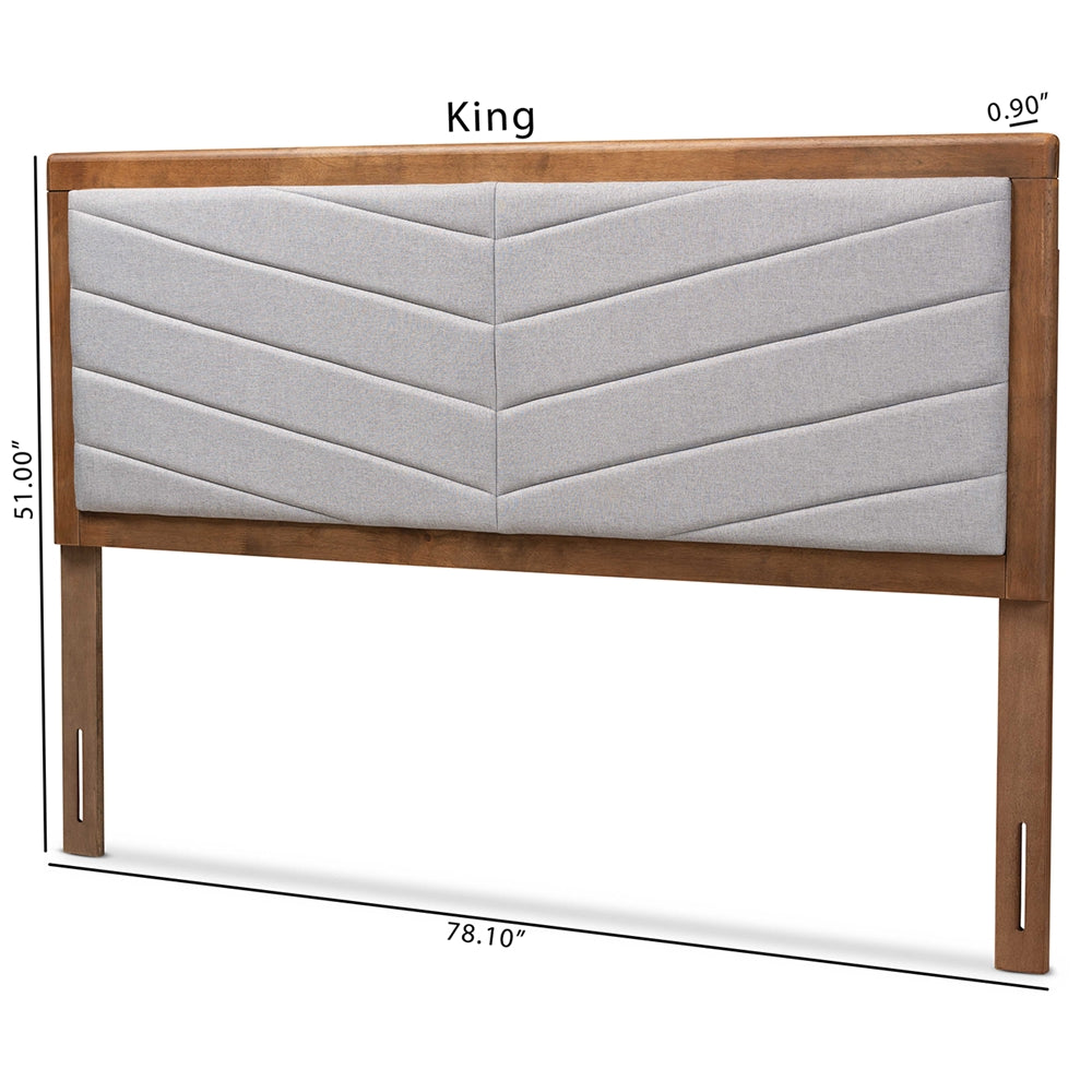 Baxton Studio Iden Modern And Contemporary Light Grey Fabric Upholstered And Walnut Brown Finished Wood King Size Headboard