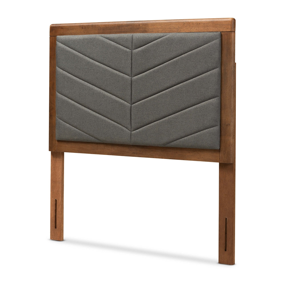 Baxton Studio Iden Modern And Contemporary Dark Grey Fabric Upholstered And Walnut Brown Finished Wood Twin Size Headboard