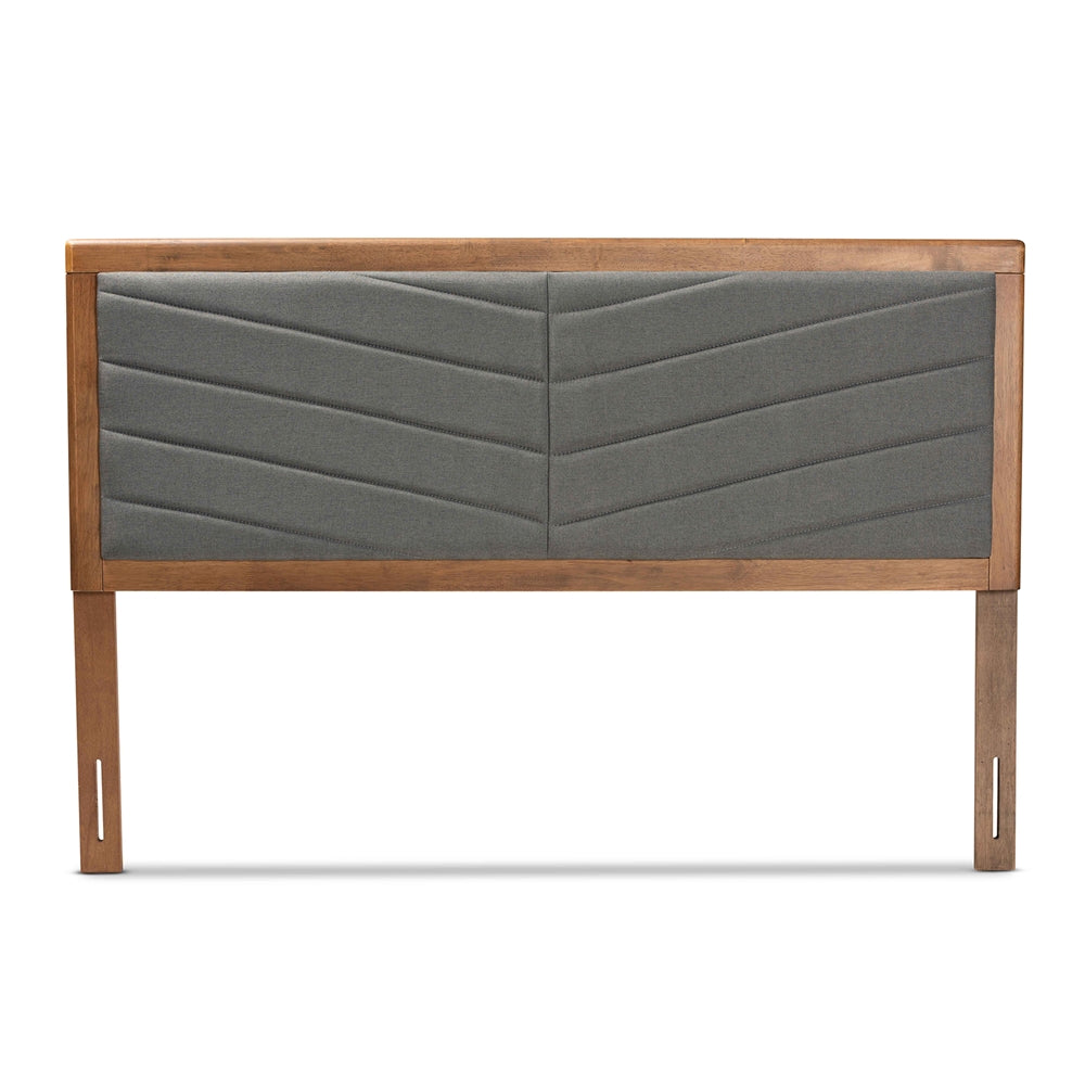 Baxton Studio Iden Modern And Contemporary Dark Grey Fabric Upholstered And Walnut Brown Finished Wood Queen Size Headboard