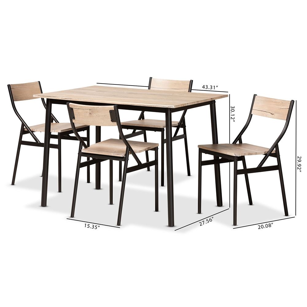 Baxton Studio Carmen Modern And Contemporary Oak Brown Finished Wood And Dark Brown Metal 5-Piece Dining Set