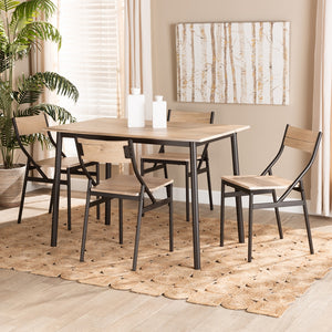 Baxton Studio Carmen Modern And Contemporary Oak Brown Finished Wood And Dark Brown Metal 5-Piece Dining Set