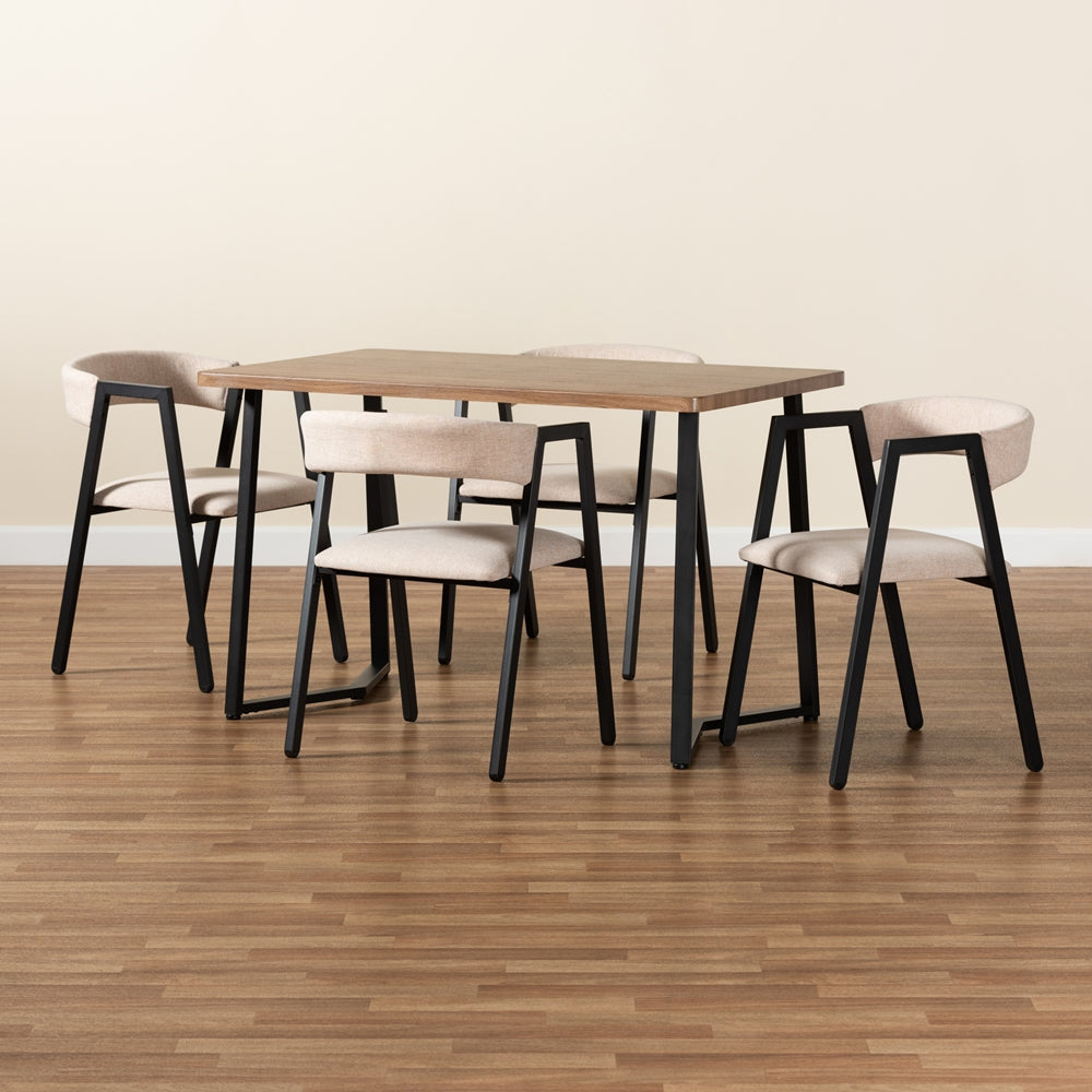 Baxton Studio Delgado Modern And Contemporary Beige Fabric Upholstered And Black Metal 5-Piece Dining Set