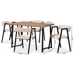 Baxton Studio Delgado Modern And Contemporary Beige Fabric Upholstered And Black Metal 5-Piece Dining Set