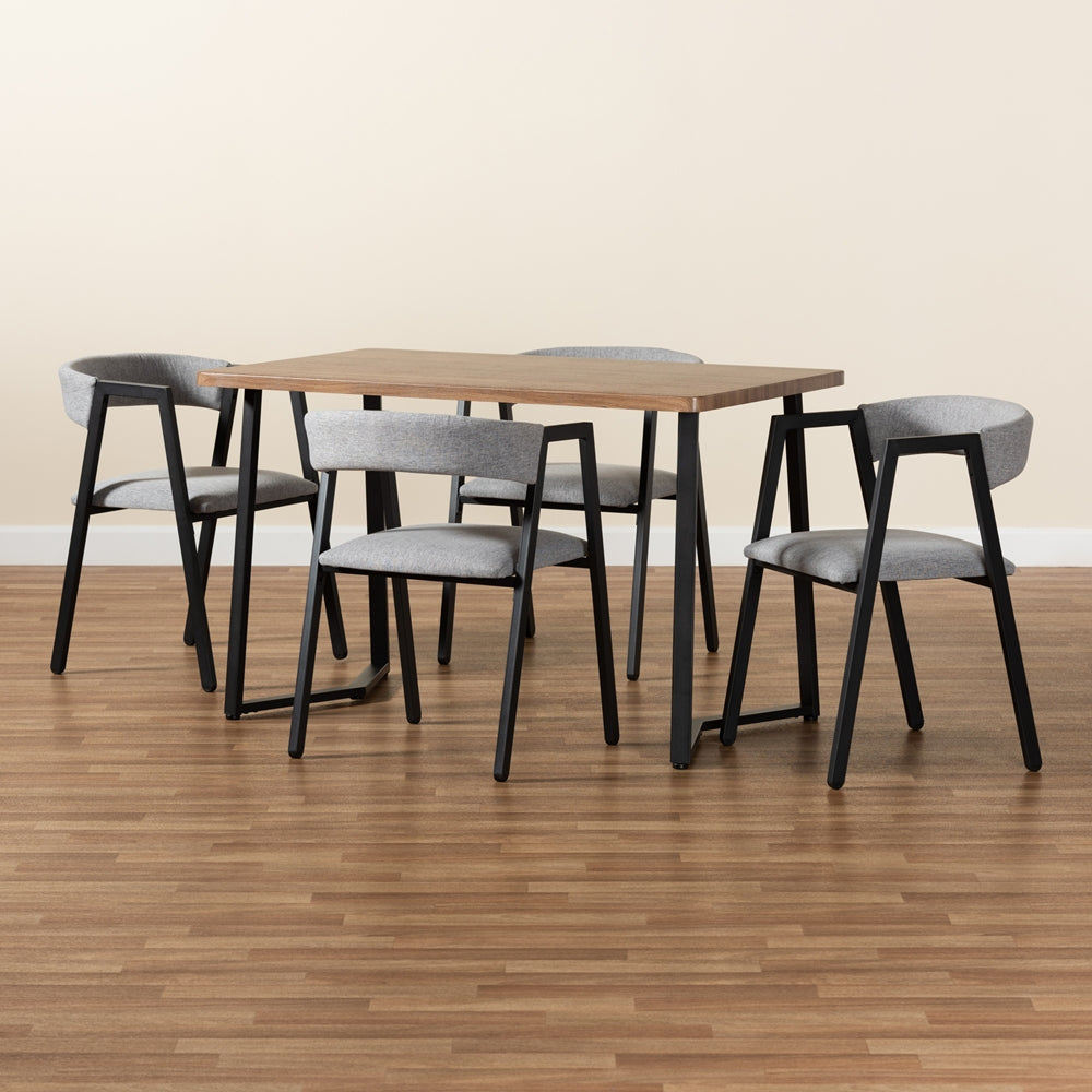 Baxton Studio Delgado Modern And Contemporary Grey Fabric Upholstered And Black Metal 5-Piece Dining Set