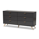 Load image into Gallery viewer, Baxton Studio Kelson Modern And Contemporary Dark Grey And Gold Finished Wood 6-Drawer Dresser
