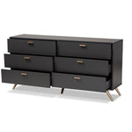 Load image into Gallery viewer, Baxton Studio Kelson Modern And Contemporary Dark Grey And Gold Finished Wood 6-Drawer Dresser
