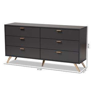 Baxton Studio Kelson Modern And Contemporary Dark Grey And Gold Finished Wood 6-Drawer Dresser