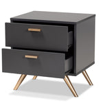 Load image into Gallery viewer, Baxton Studio Kelson Modern And Contemporary Dark Grey And Gold Finished Wood 2-Drawer Nightstand
