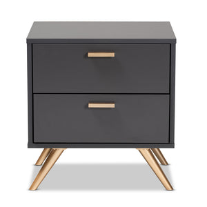 Baxton Studio Kelson Modern And Contemporary Dark Grey And Gold Finished Wood 2-Drawer Nightstand