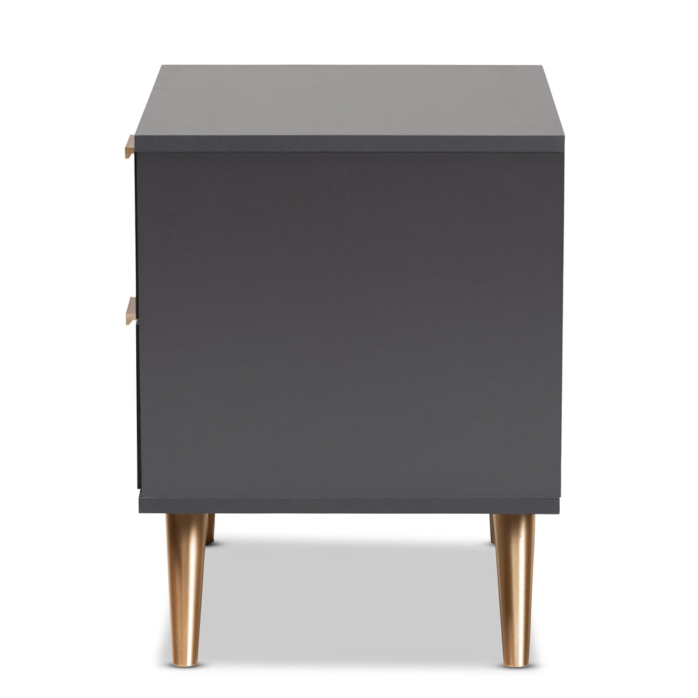 Baxton Studio Kelson Modern And Contemporary Dark Grey And Gold Finished Wood 2-Drawer Nightstand