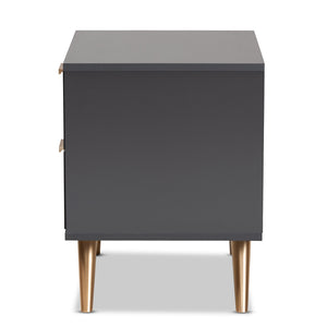 Baxton Studio Kelson Modern And Contemporary Dark Grey And Gold Finished Wood 2-Drawer Nightstand