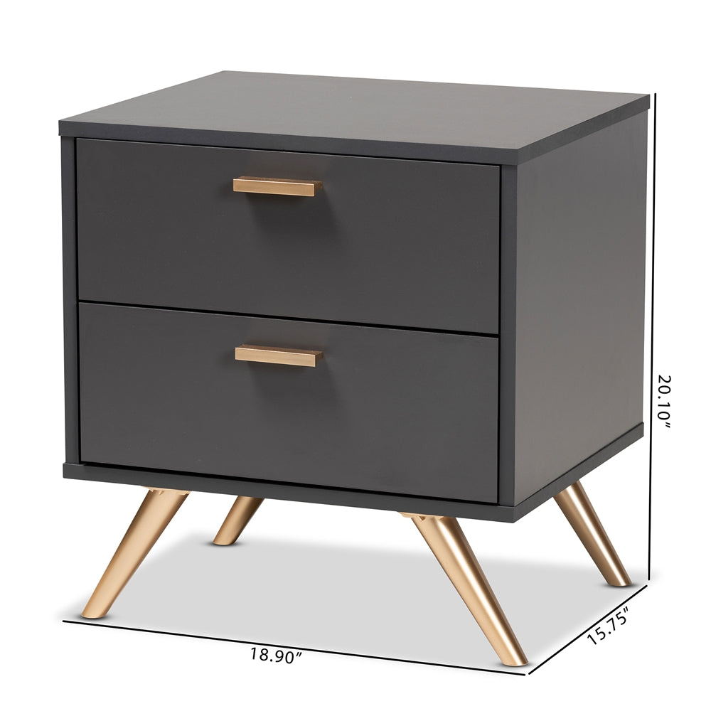 Baxton Studio Kelson Modern And Contemporary Dark Grey And Gold Finished Wood 2-Drawer Nightstand